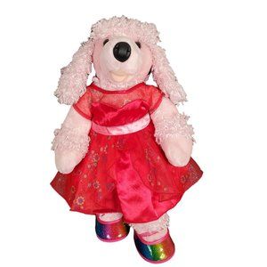 BABW Build a Bear Workshop Pink Poodle Plush Dog Glitter Rainbow Shoes Red Dress